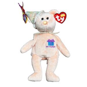 Ty October‎ Birthday Beanie Babies Plush 2002 Opal Birthstone Nose NWT Hat